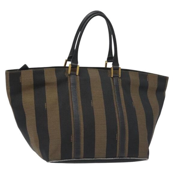 FENDI Pecan Canvas Hand Bag Brown Black Gold - Picture 1 of 12